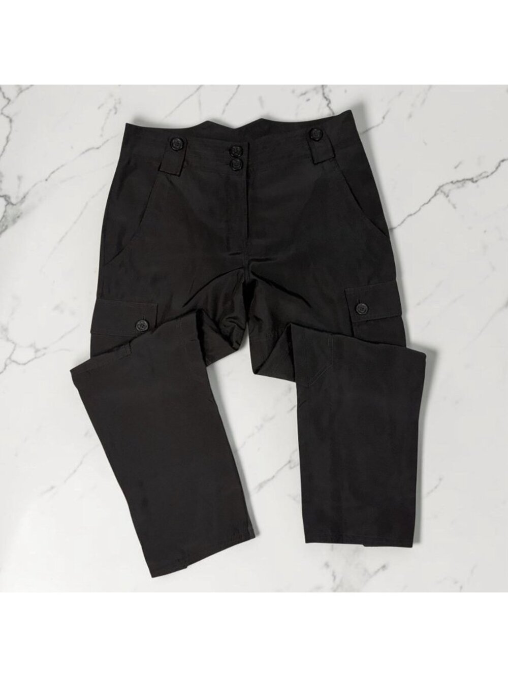 Tory Burch Silk Cargo Cropped Pants Size 6 Black Satin Sheen 11101271
